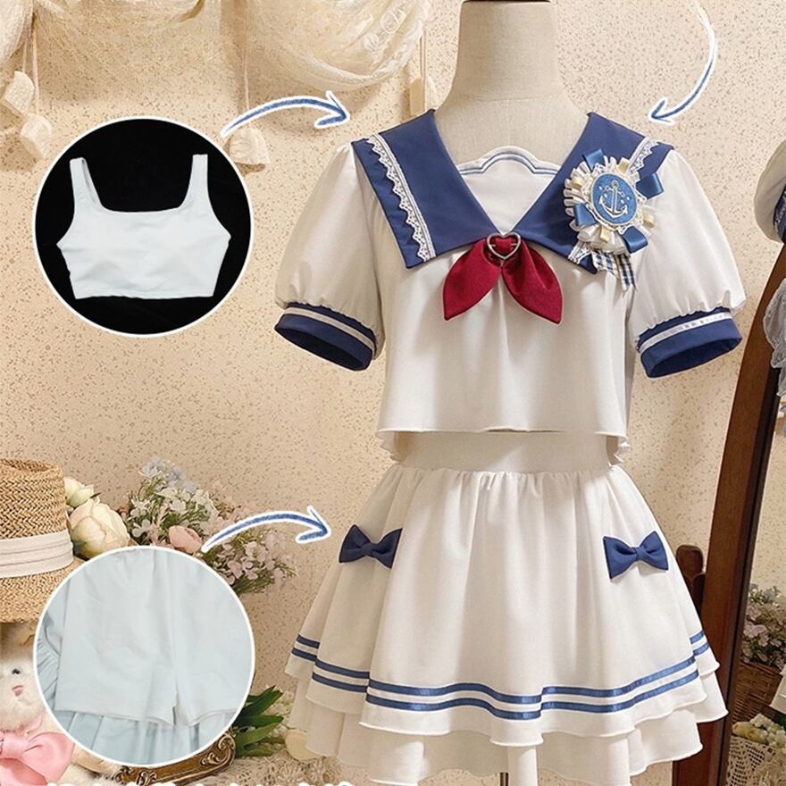 セーラー 水着 セットアップ風 フリル リボン ビキニ ガーリー 可愛い