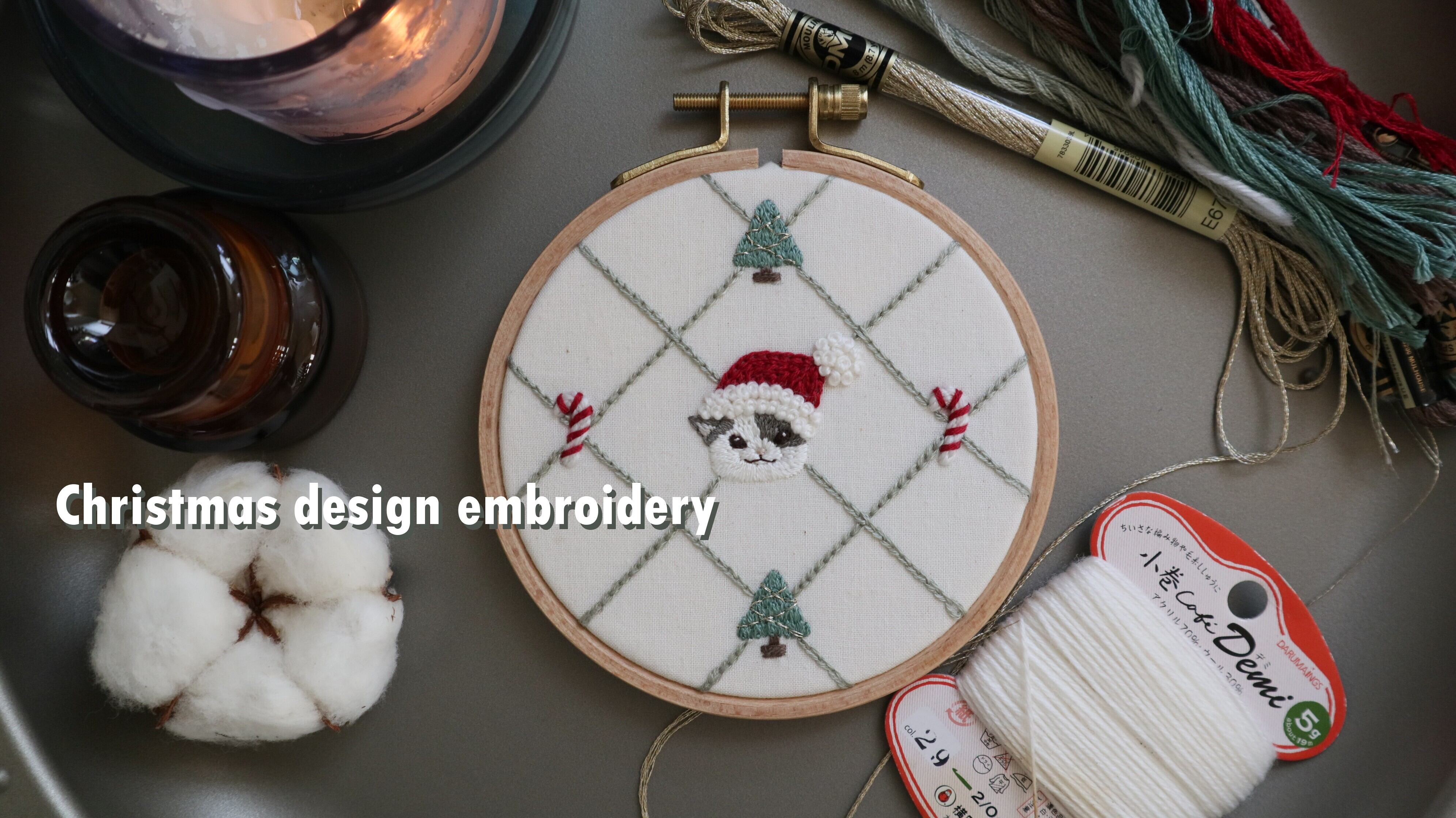 データダウンロード版刺繍図案 ＃18猫さんのクリスマスなニャン