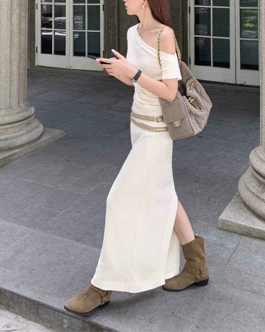 アシンメトリートップス×タイトスカートセットアップ S25563