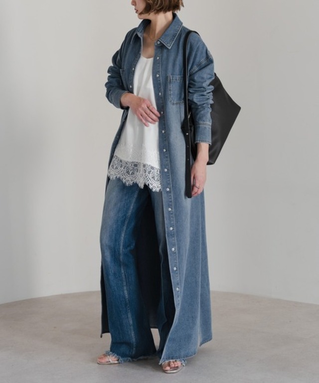 ドットボタンデニムワンピース