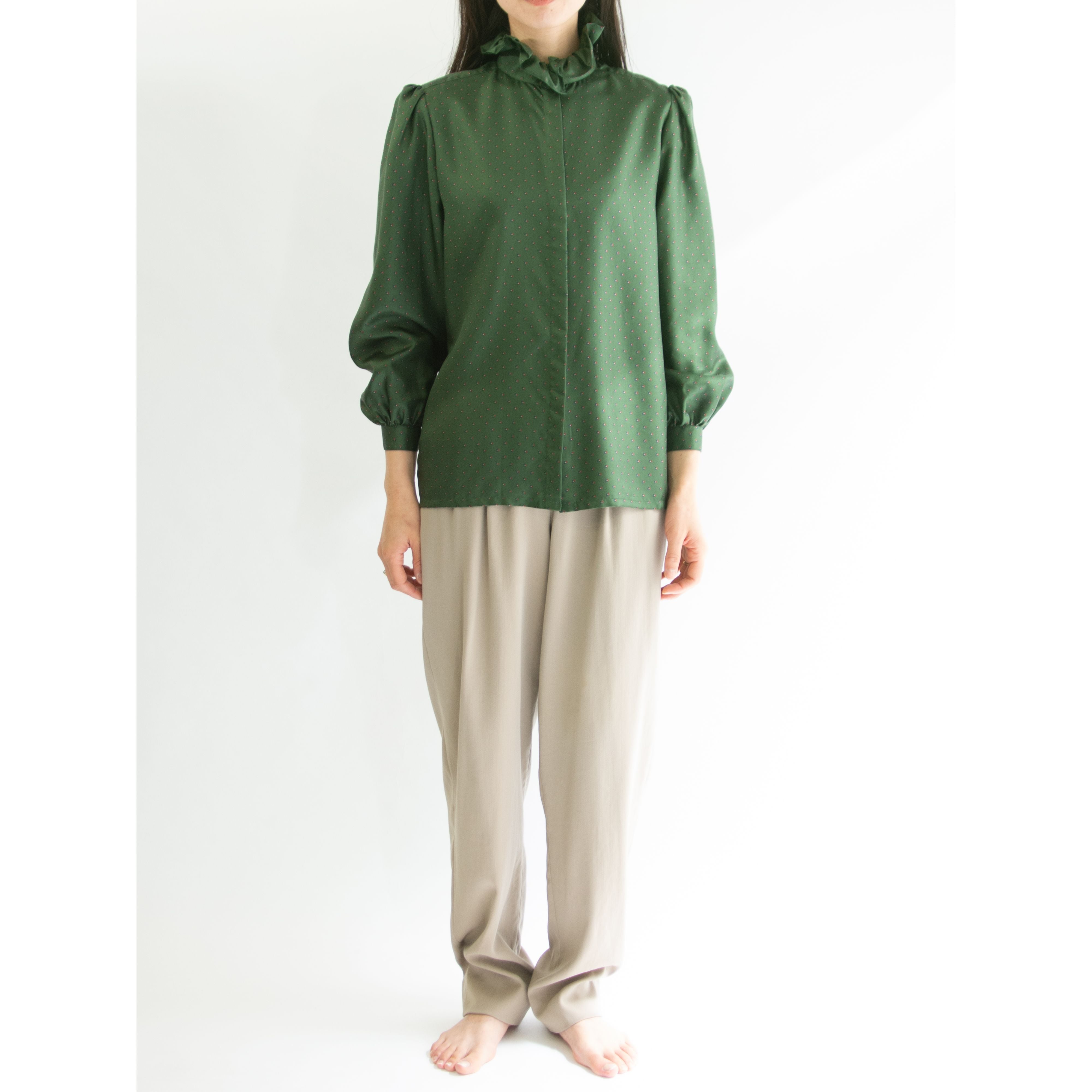 【LANVIN】Made in France 100% Silk Frill Blouse（ランバン フランス製 シルクフリルブラウス 長袖シャツ）
