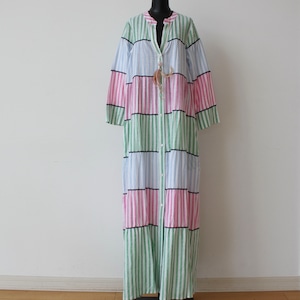 VILAGALLO リネンマルチカラーストライプティアード黒グランリボンポイントマキシワンピース SPAIN:VIL33416 ¥53,000＋tax