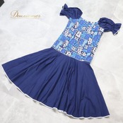 フラダンス 衣装 ワンピース ドレス ネイビー系 ハイビスカス柄 ホヌ柄 カヒコ柄 かわいい 華やか 鮮やか 明るい 大人っぽい 紺 白 ダンス衣装 ハワイアンダンス レディース ハワイアン アロハ ハワイアンプリント フラ ダンス レッスン 練習