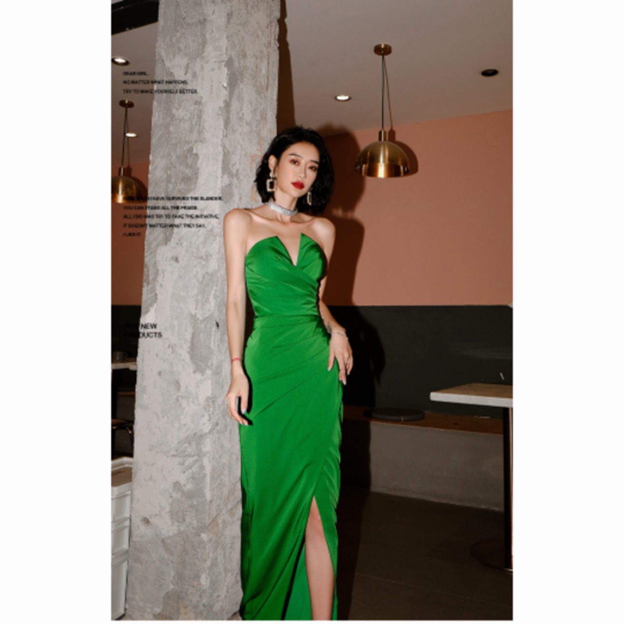 美品！ パーティードレス スリット 深めな緑 舞台ドレス 2次会  