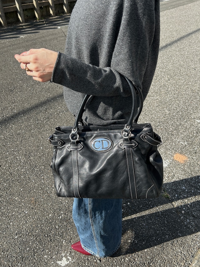 Christian Dior クリスチャン ディオール トートバッグ ブラック CDロゴ レザー vintage ヴィンテージ オールド js7hxe