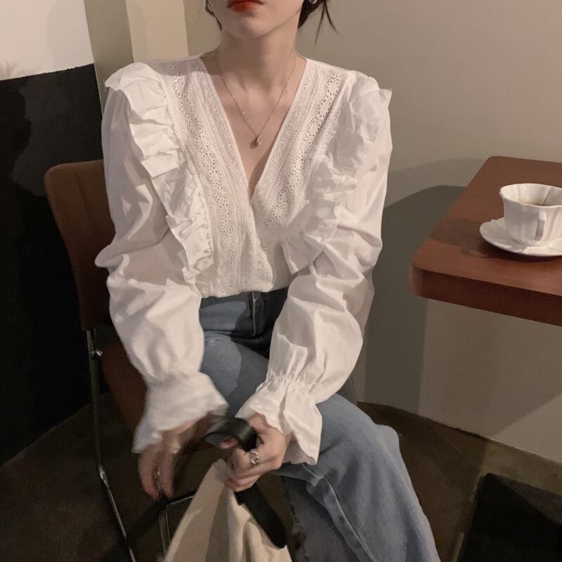 シャツ レディーススプリングスタンダードホワイト レトロ 春物 試着室94928932935