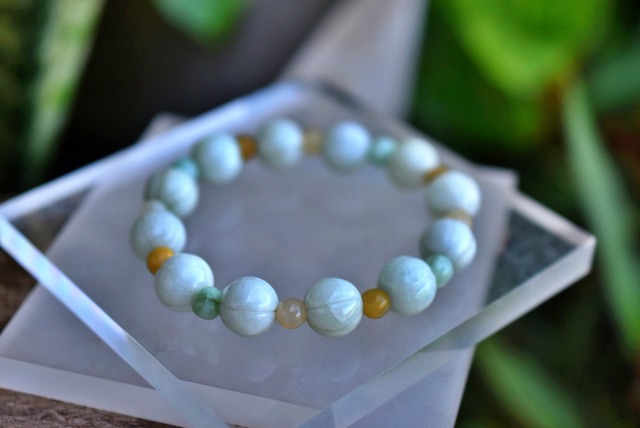 彩mix★ミャンマー翡翠★天然翡翠★ブレスレットs853