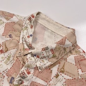 PAPAS パパス レター総柄 長袖シャツ サイズ 50 L /ホワイト×ベージュ×ピンク/メンズ/日本製