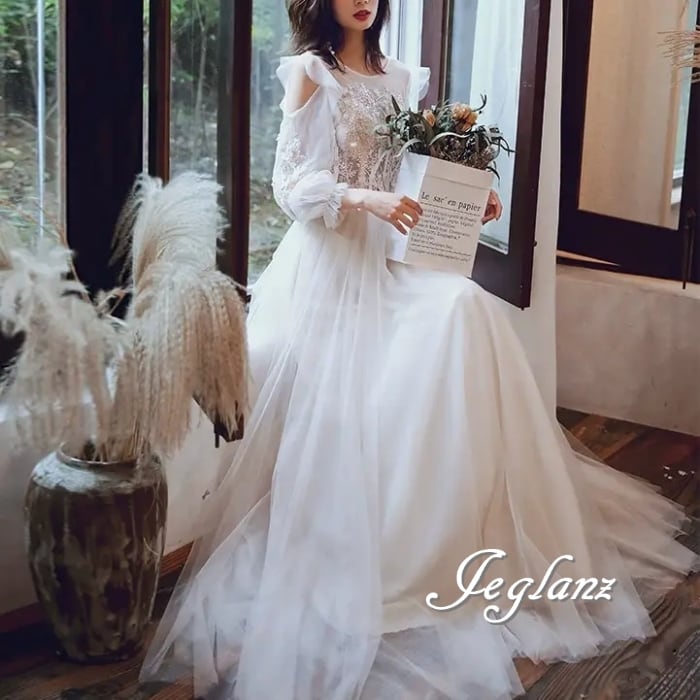 パーティ イブニングドレス 花 モチーフ ドット 水玉 袖 2パターン(MB203)ζ☆