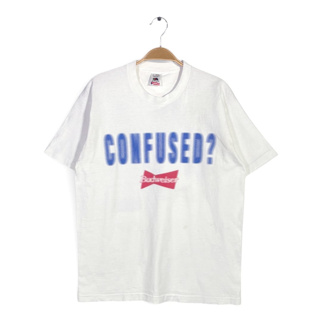 90s バドワイザー USA製 ヴィンテージ Tシャツ ぼかしプリント 企業系 ビールメーカー ホワイト フルーツオブザルーム シングルステッチ サイズL 古着 BZ0519