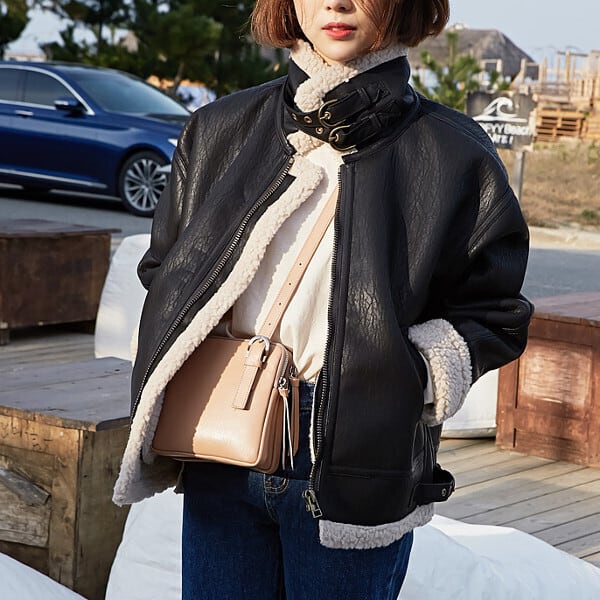 アウター レザージャケット ボア ジャケット スタンドカラー