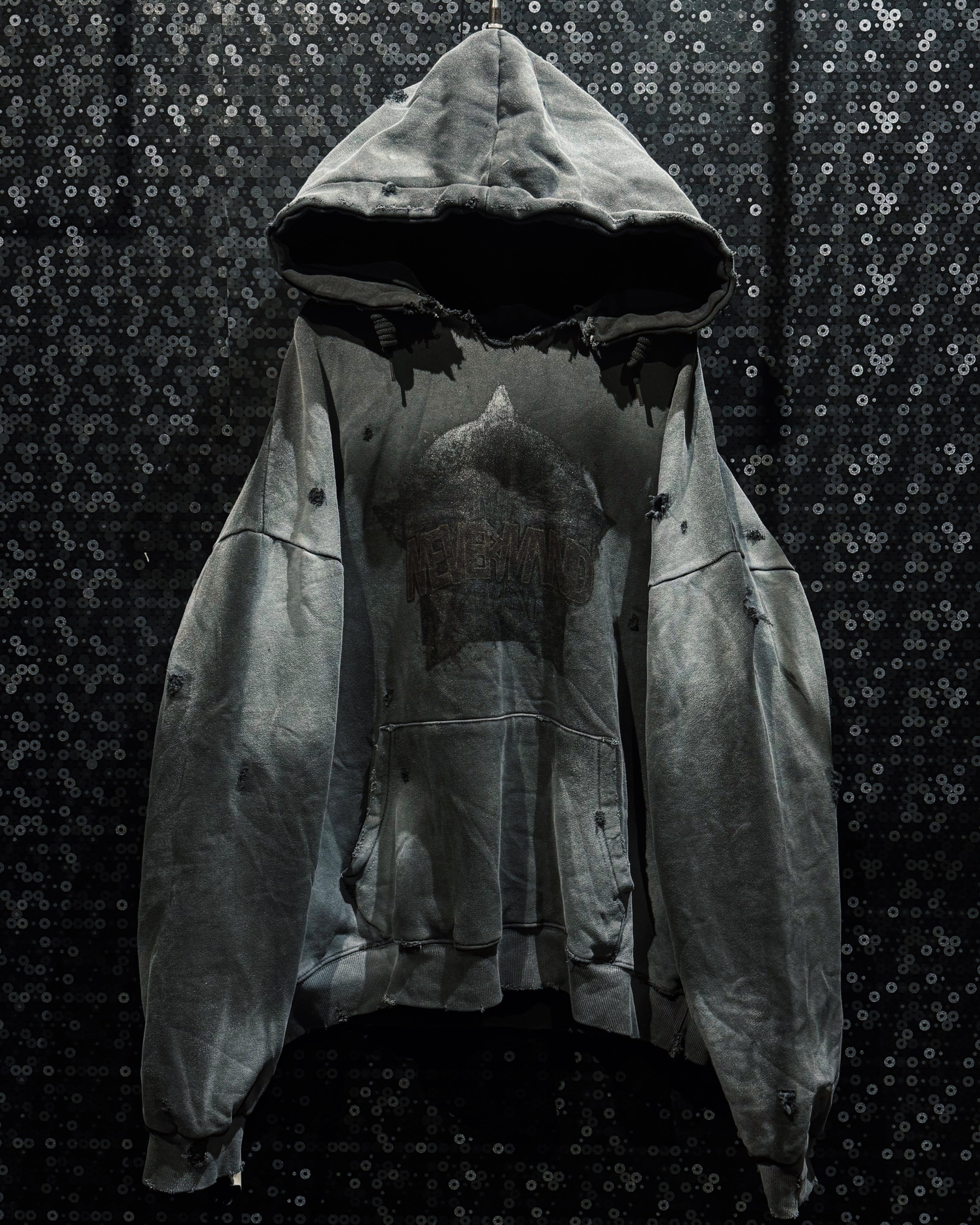 【ÆIEM】original “re:make” boro “SCOPE” NEVER MIND shadow print destruction hoodie