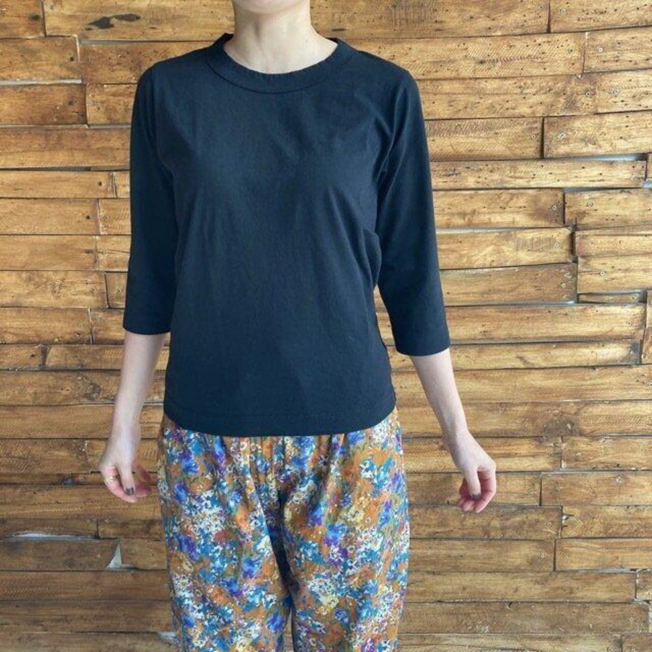 homspun 　ホームスパン　天竺七分袖Tシャツ　全６色　サラシ　イエロー　ブラック　カーキ　ライム　ダークグリーン　　カットソー　定番　ベーシック　インナー　七分袖　日本製