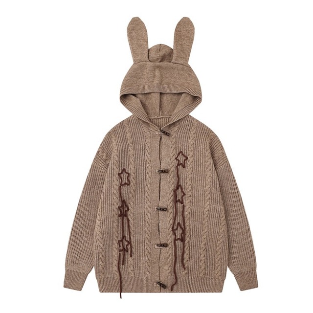 star rabbit hooded knit cardigan　スターラビットフードニットカーディガン　J1598