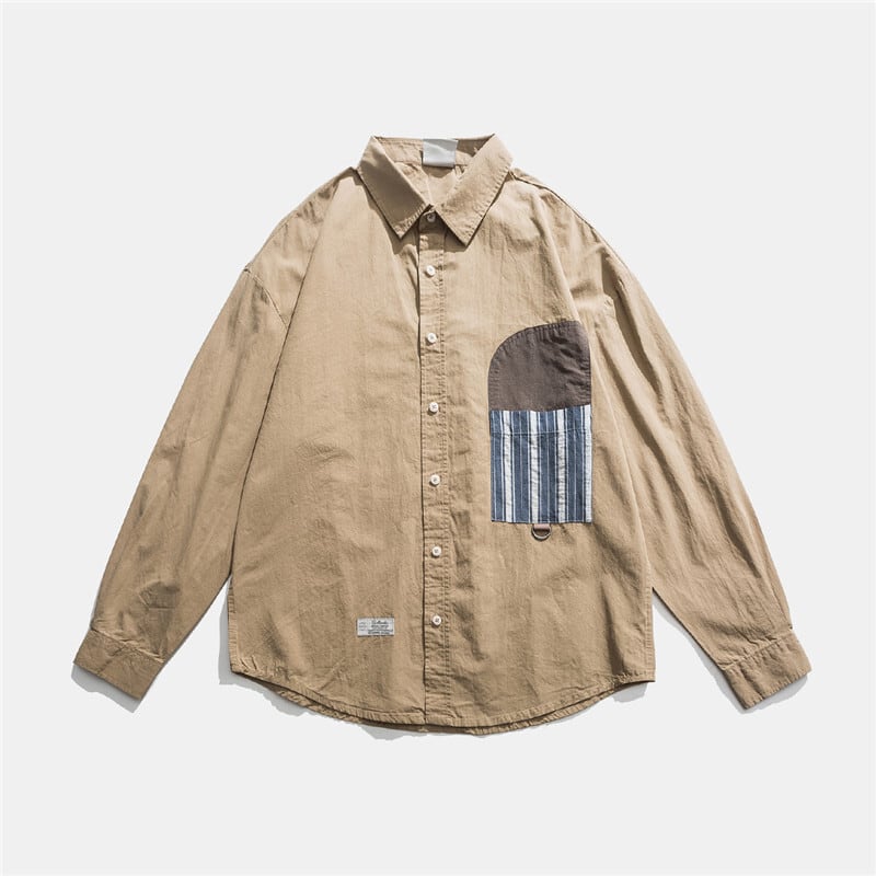 【新作】【送料無料】 Road Vintage Springeseオールマッチツーリングロングスリーブシャツメンズカラーマッチングポケットデコレーションシンプルシャツメンズ-アリババ 長袖 スプリング 春物 ビンテージ hip6-161134127452169