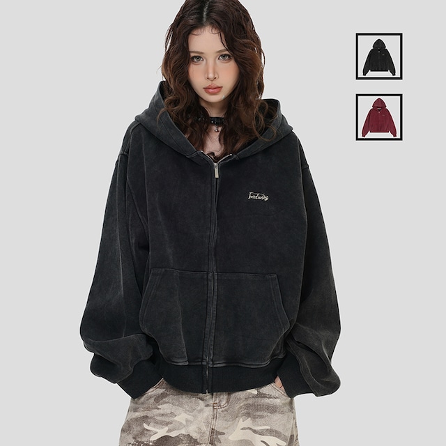 【INシリーズ】★アウター★ 裏起毛 ユニセックス 3color レトロ ジャンプパーカー 黒 赤 パーカーアウター