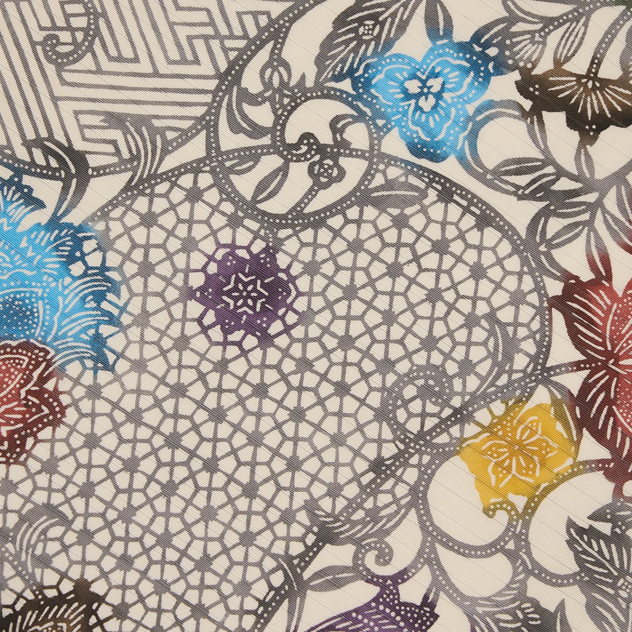 全通　花唐草模様の名古屋帯 花唐草模様 型絵染 全通 絽塩瀬名古屋帯【未着用品】 | かわの屋