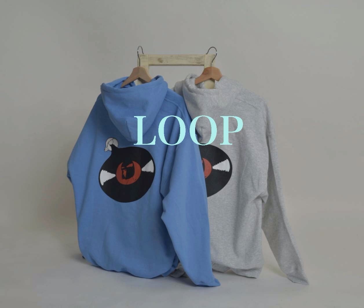 LOOP record girl hoodie ブルー/グレー