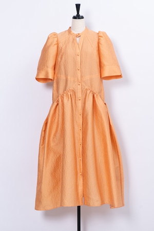 Fruit Peel Jacquard Gatherd Pockets Dress　APRICOT