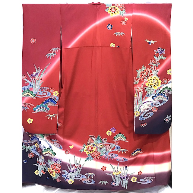 着物・振袖・紅型調・深紅・赤系地・襦袢付・No.200701-2161・梱包サイズ80