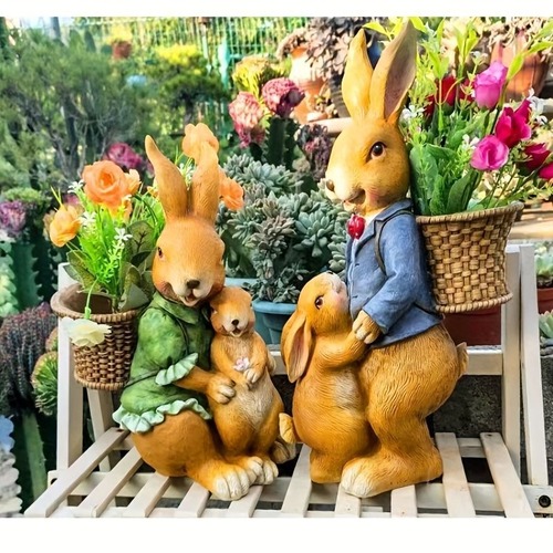 うさぎ 親子 プランター 多肉植物 花壇 プランター かわいいプランター カントリー 庭園 ガーデニング 庭装飾