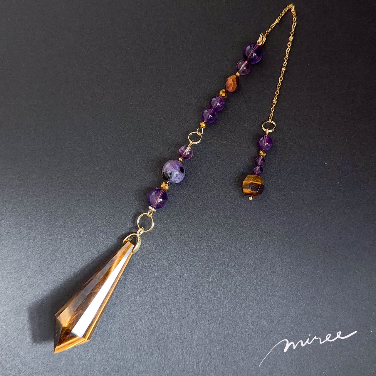 智慧と繁栄をつかむペンデュラム【タイガーアイ×アメジスト】tiger eye pendulum_146