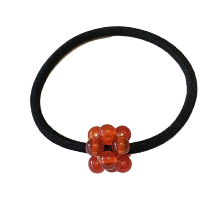 7月の誕生石 ヘアゴム オレンジカーネリアン 髪飾り パワーストーン 天然石 赤色 アクセサリー 黒ゴム ハンドメイド 大人っぽい シンプル かわいい 誕生日プレゼント ギフト 送料無料