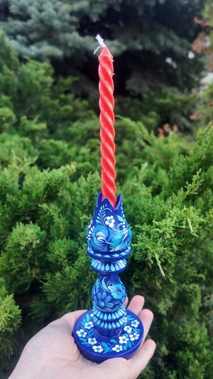 木製キャンドルホルダー　青（ティモシェンコ作）