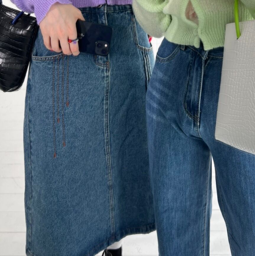 stitch line denim skirt_LN01074