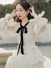 【0251】Maxi Length Frill Flare Long Sleeve Dress