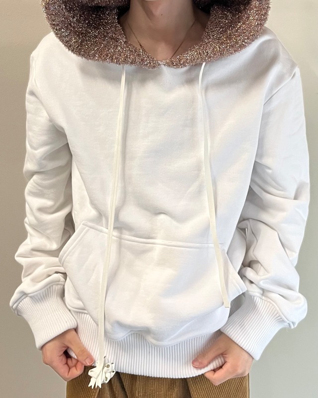 【26/AW Oscar Ouyang】White/Pink knit sparkly sleeping hat hoodie