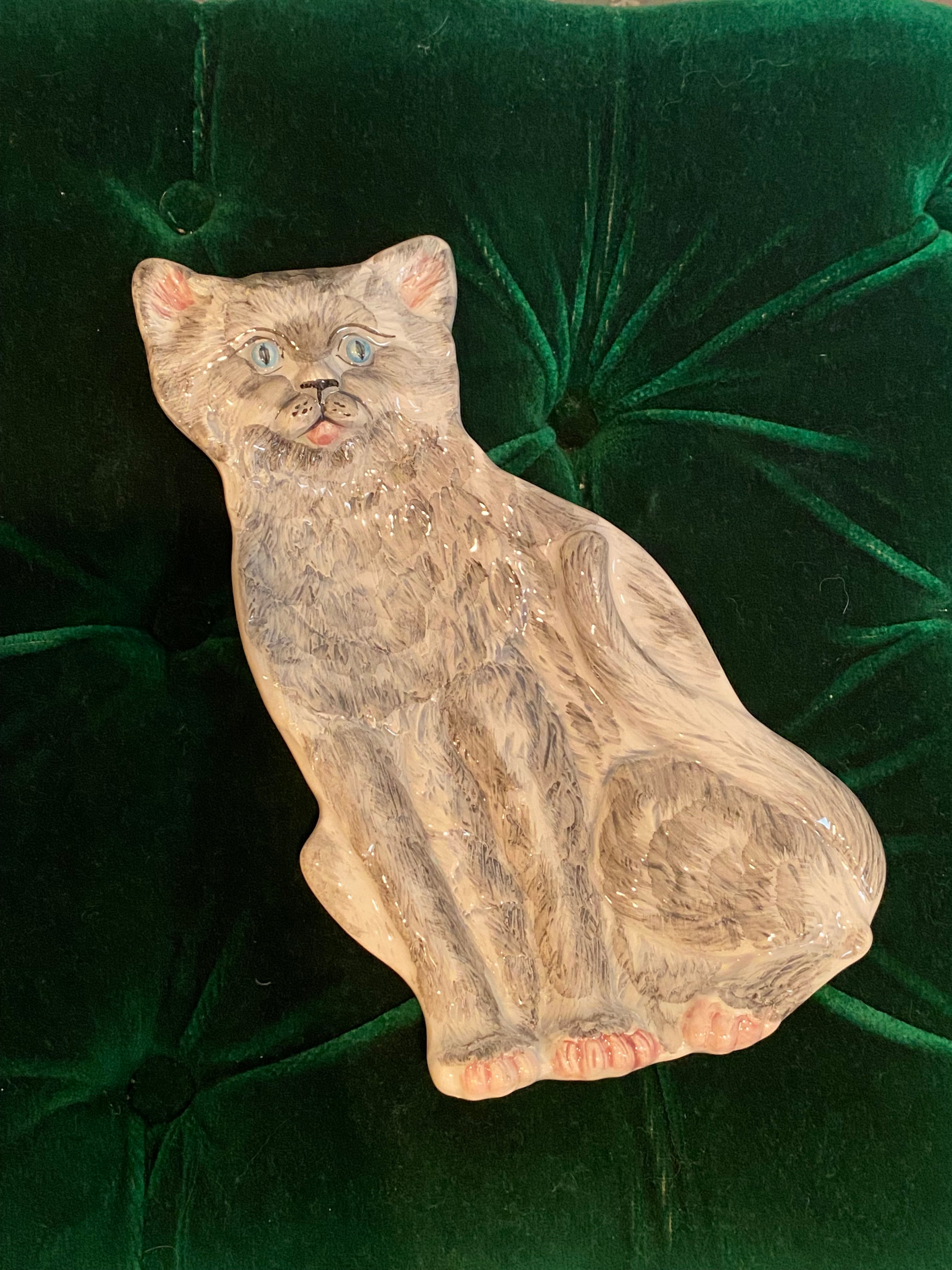 イタリア製 立体的がかわいい 長毛 猫 皿 猫型 ダイカット プレート