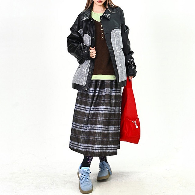 カーブステッチフェイクレザージャケット   R01541