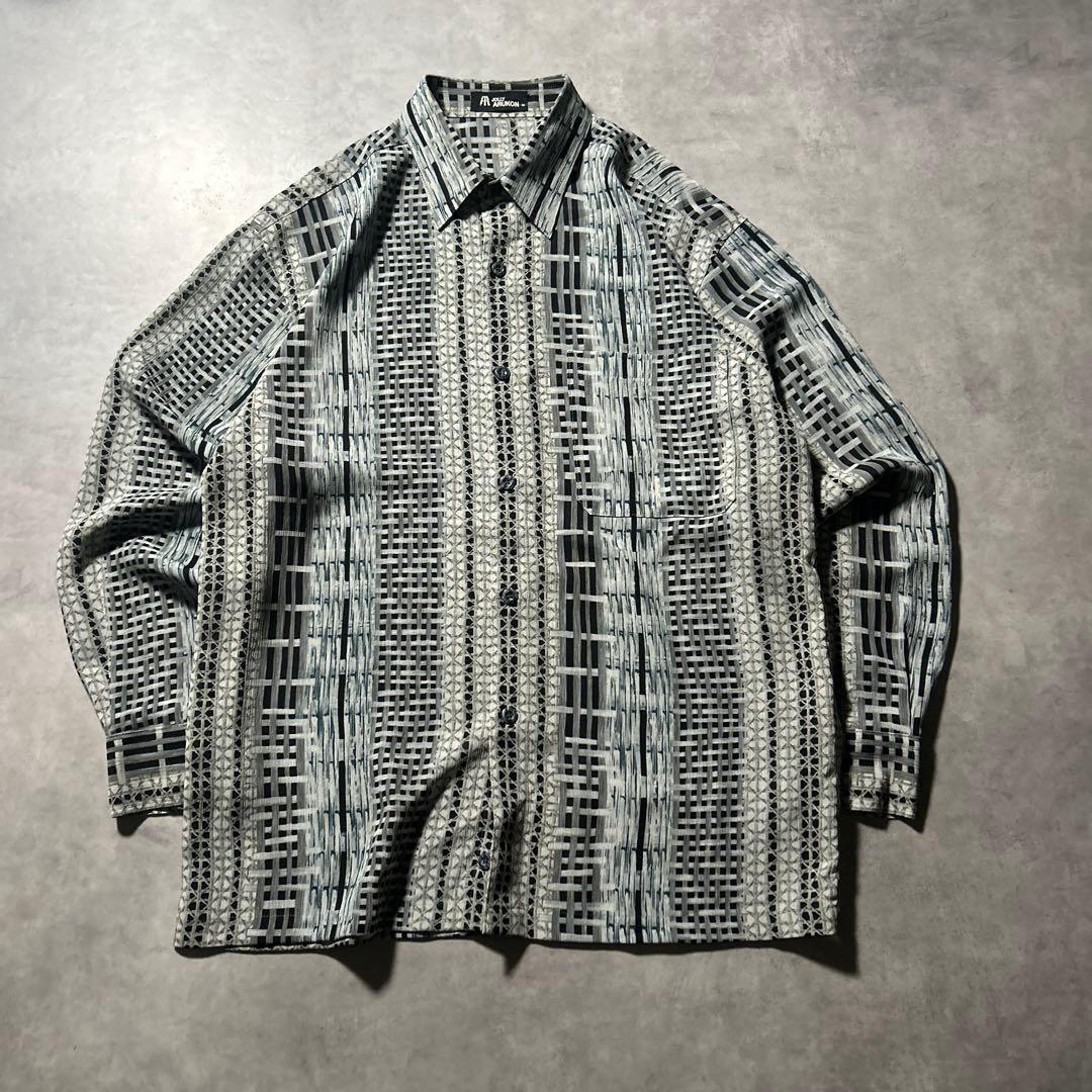 ヴィンテージ 総柄 モノトーン 幾何学 模様 デザイン レトロ シャツ