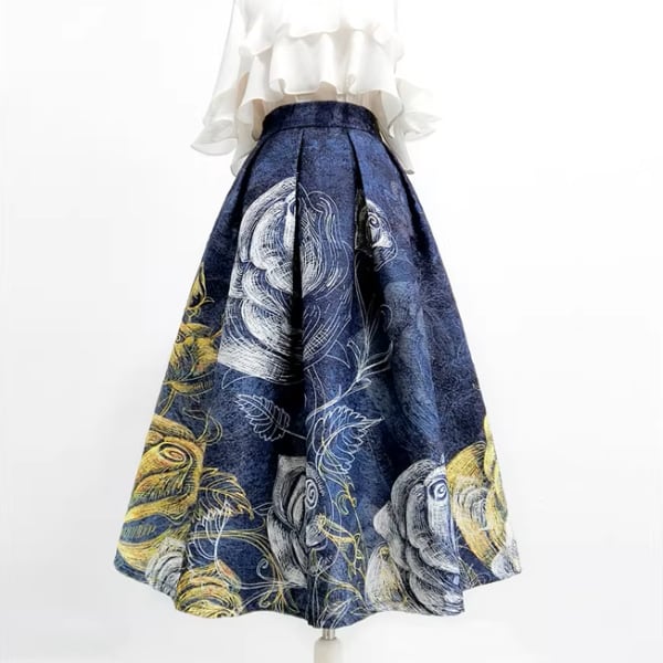 フラワープリントミディフレアスカート A3605