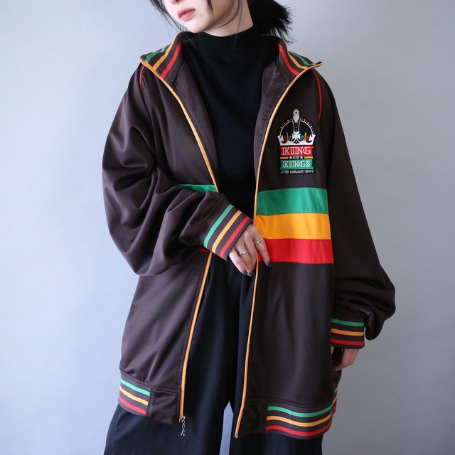 "刺繍" front and back and multi color switching design over silhouette track jacket
