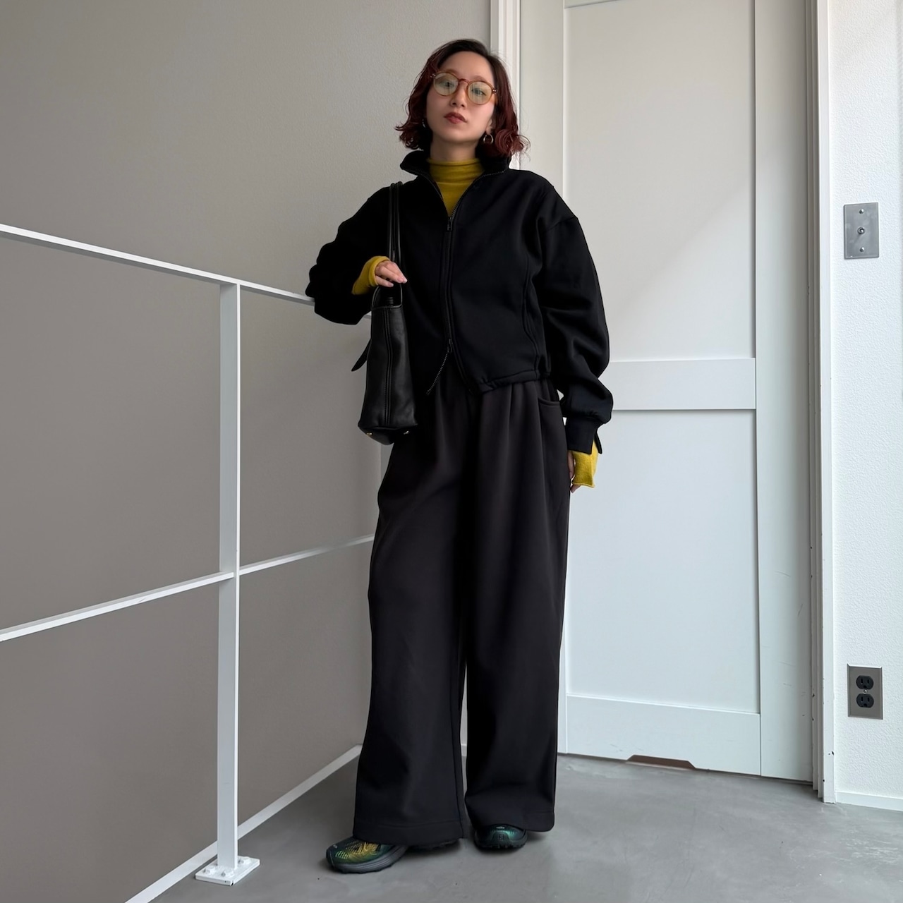 Wジップスウェットショート丈BZ/ブラック