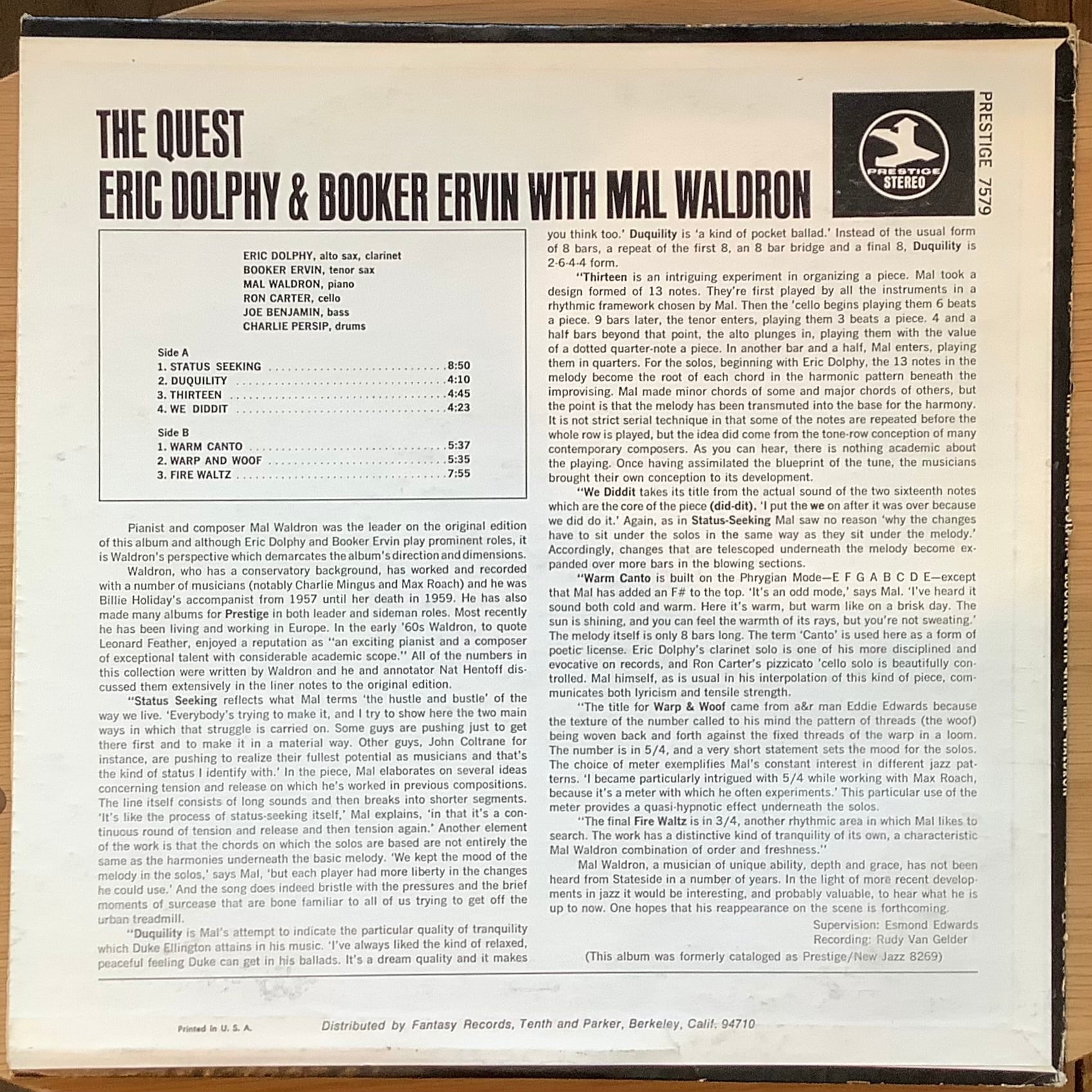 ERIC DOLPHY AND BOOKER ERVIN WITH MAL WALDRON / THE QUEST