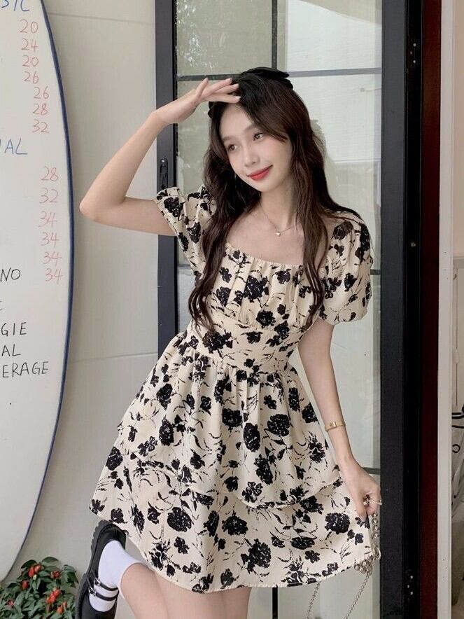 バックオープンフラワーフレアワンピース V4656 | Lily Boutique