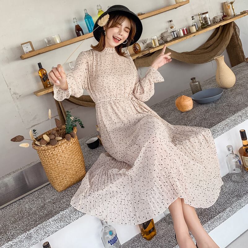 【新作】【送料無料】 新しいプリーツシフォンフリルルーズロングプラスサイズのマタニティドレスのマタニティドレス2019春と夏バージョン-アリババ 大きめサイズ スプリング 春物 サマー 夏物 expec297133139040