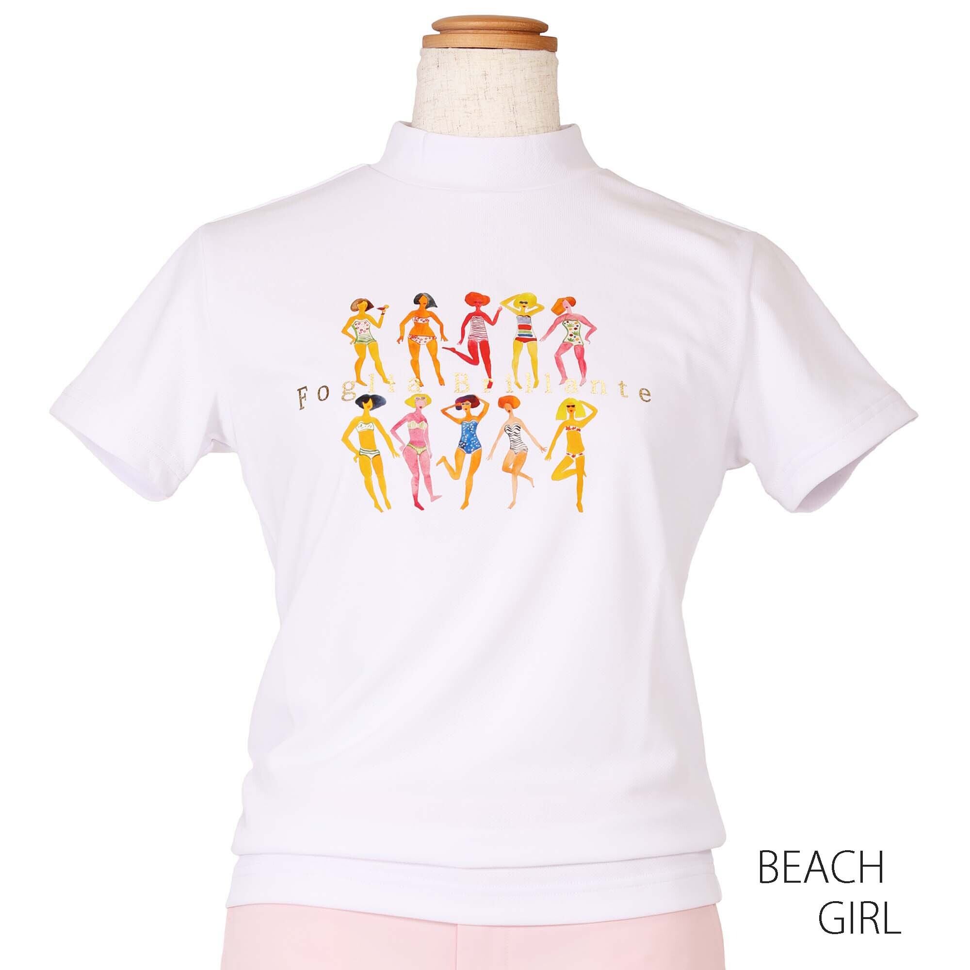 FBAL-MN8　レディース　胸プリント半袖モックネック