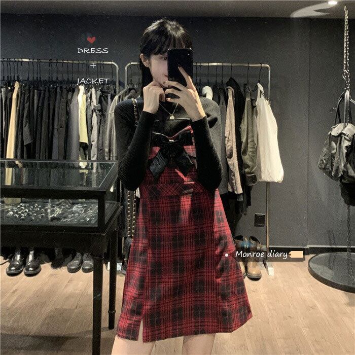 格子柄ドレス レッドスカート ウィンター 冬物 モンロー94179077310