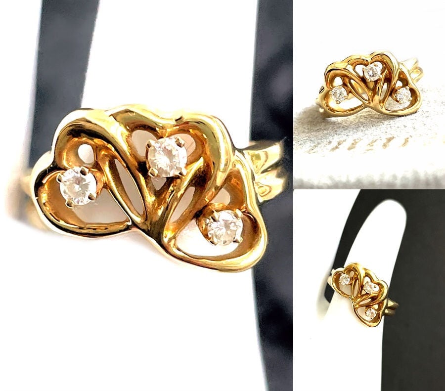 TIFFANY ティファニー K18 YG 750 トリプルハート 3P ダイヤモンド リング