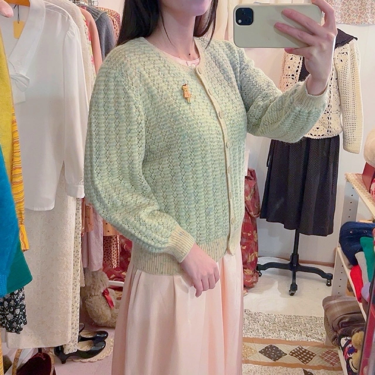 light green lame knit cardigan
