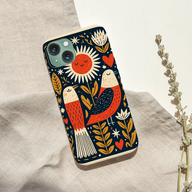 受注生産 iPhoneケース 太陽と花の民芸シンボル｜フォークアート FMSY011A