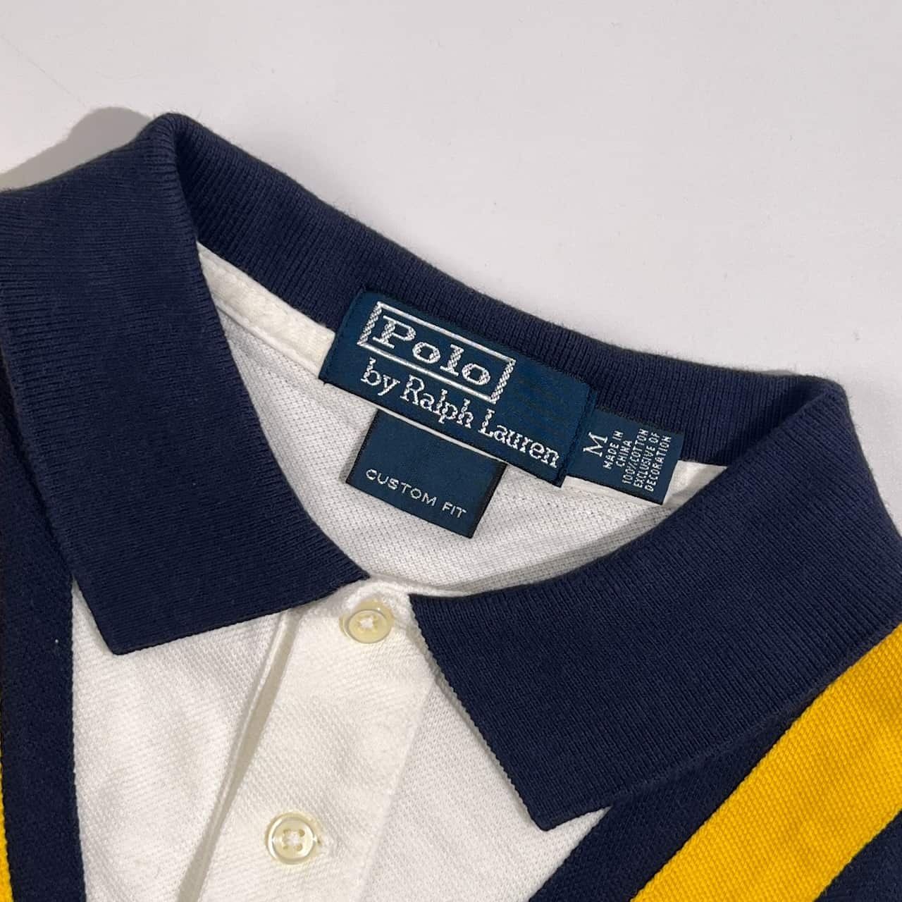 90s Polo by Ralph Lauren ポロ ラルフローレン カスタムフィット Vライン 重ね着風 デザイン ビッグポニー 鹿の子 半袖 ポロシャツ M /ホワイト系 メンズ ビンテージ