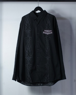 【Caka BLACK】“Harley-Davidson” Skull × Tribal Vintage L/S Shirt