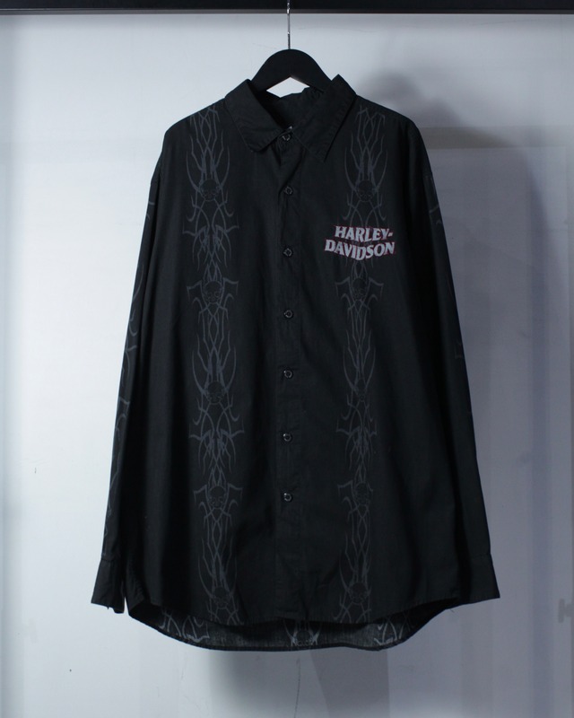 【Caka BLACK】“Harley-Davidson” Skull × Tribal Vintage L/S Shirt