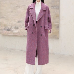 LAPEL V-NECK DOUBLE BREAST LONG WOOL COAT 4colors M-15438