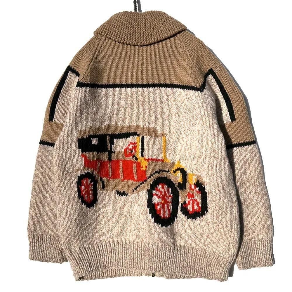 Vintage Cowichan Sweater with Classic Car Pattern [1980s-] | beruf
